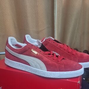 Puma Red and White Suede Sneakers